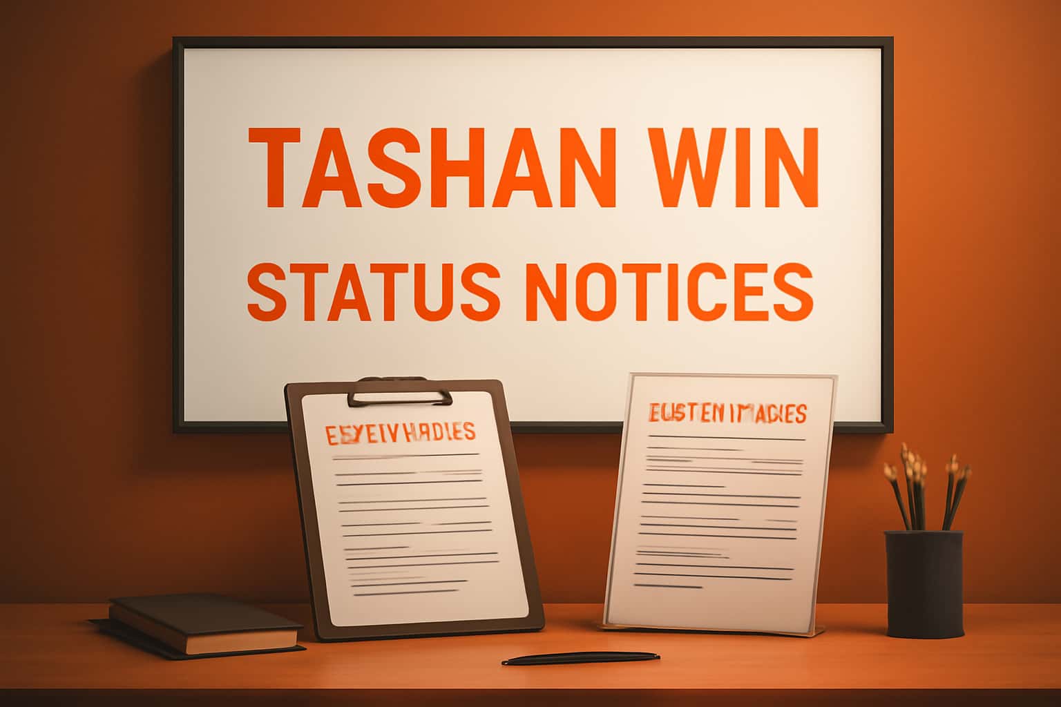 An informational scene showing updates related to Tashan Win Status Notices.
